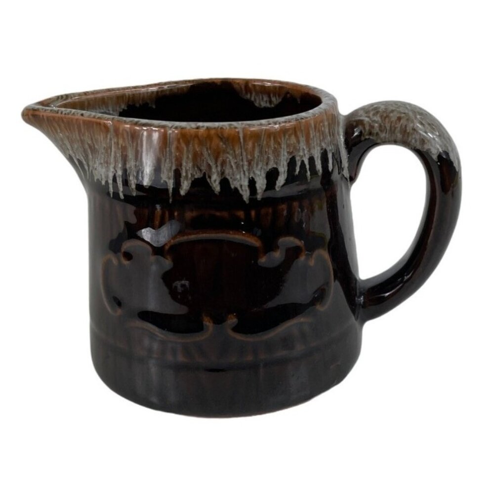 Vintage Pottery Stoneware Brown Drip Glaze Pitcher Creamer Gravy Syrup